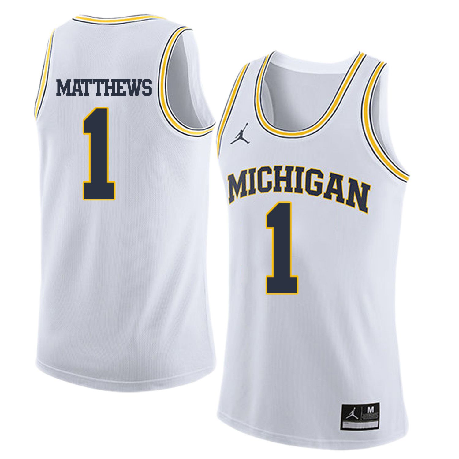 Men Jordan University of Michigan Basketball White 1 Matthews Customized NCAA Jerseys